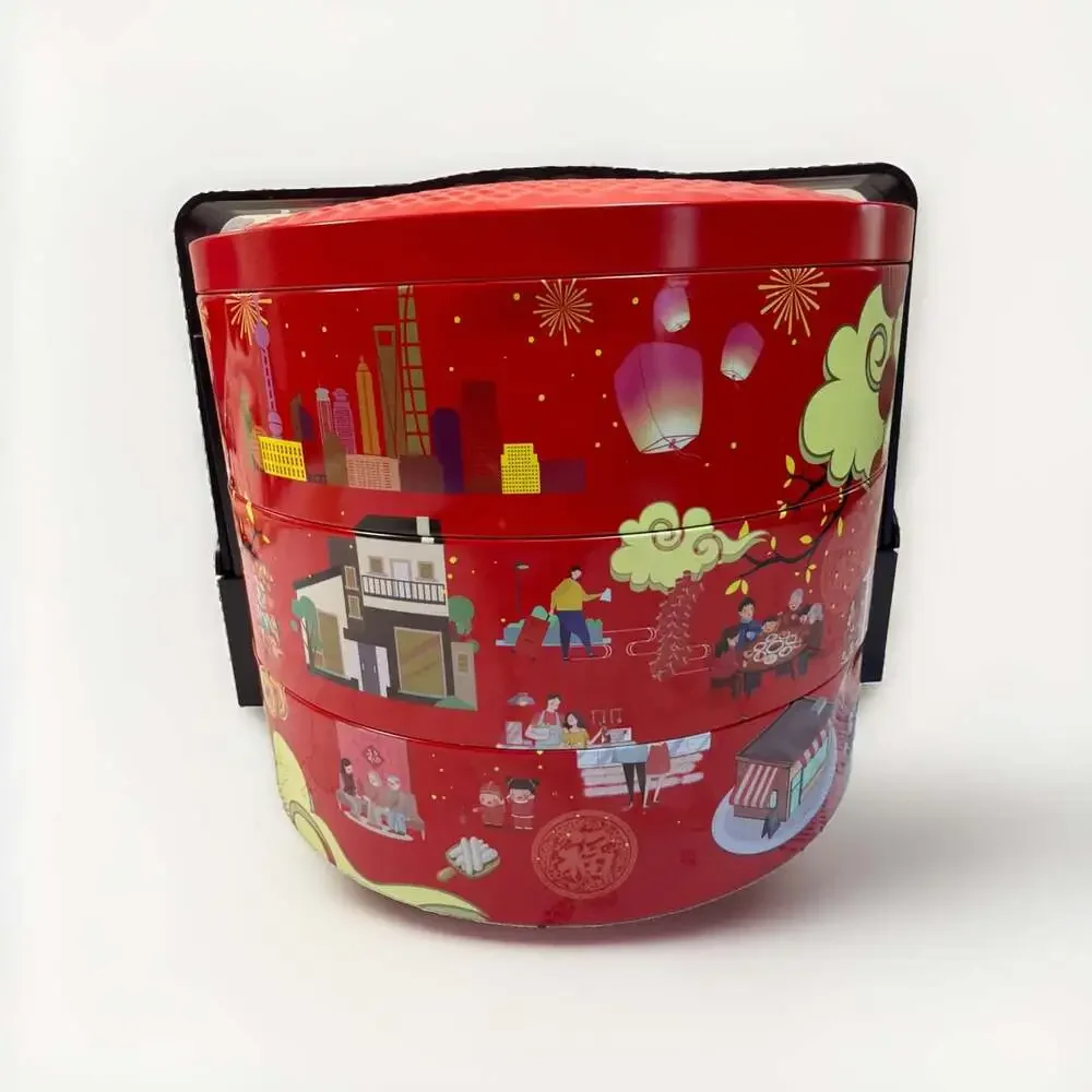 3-Tier Chinese New Year Tiffin Box Pristine For Knitting,Crafts,Picnics 9”H/10”W